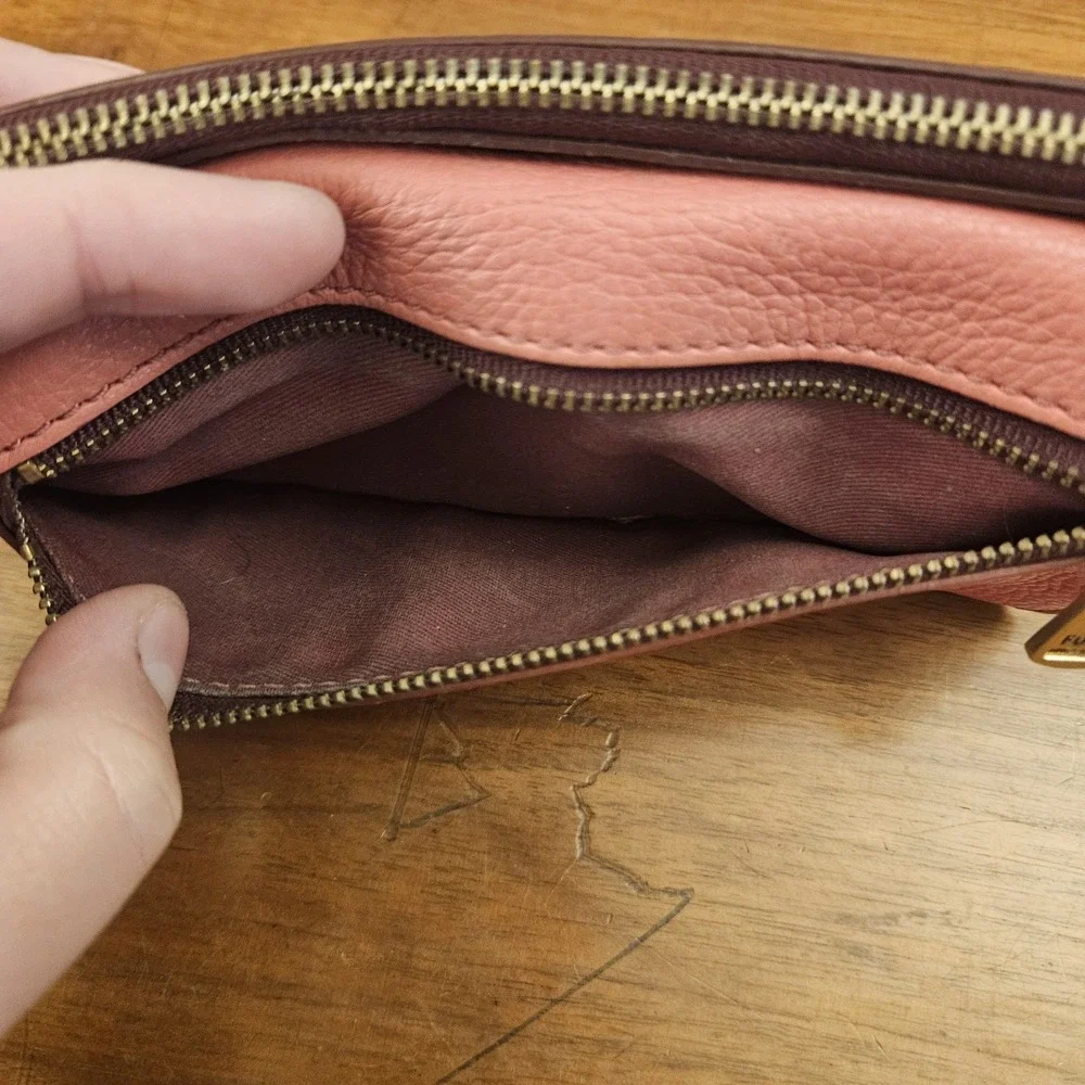Fossil Preston Snap Bi-fold Pebbled Leather Wallet Pink Purple Card Slots Zipper